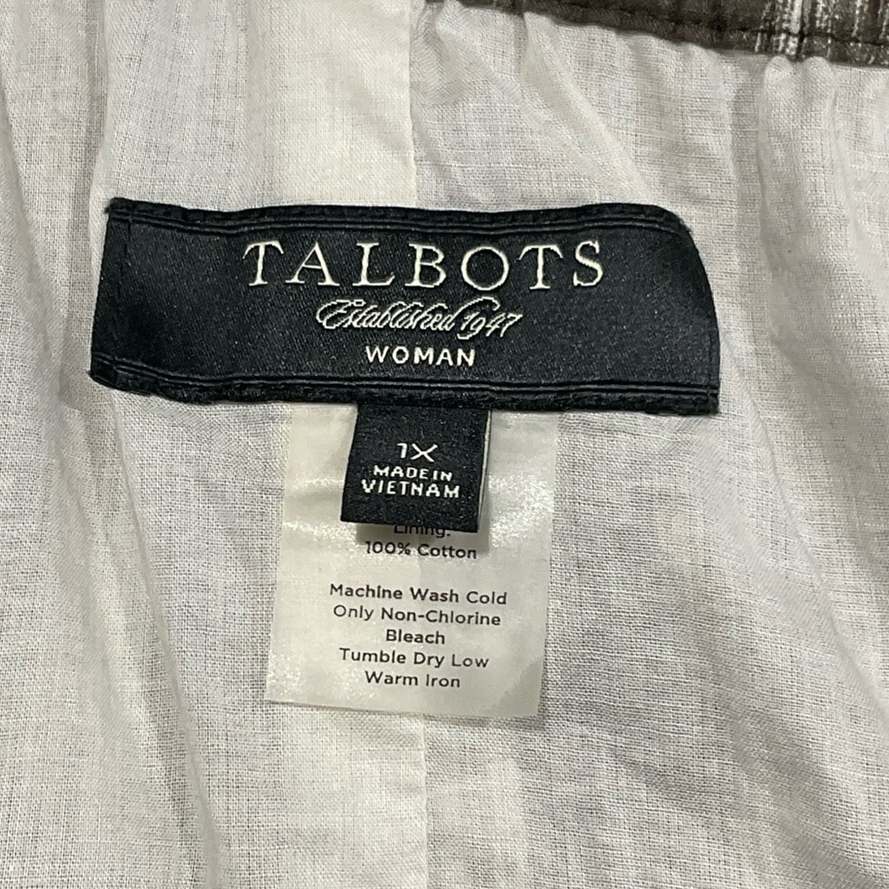 Talbots 1X Tiered Maxi Skirt Gray Taupe Ikat Print 100% Cotton Lined Boho - Picture 3 of 3